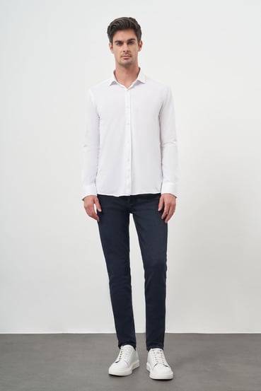 Morven Erkek Beyaz Trend Slim Fit İtalyan Yaka Gömlek