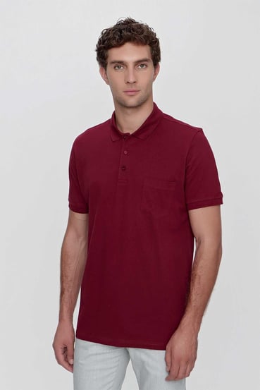 Morven Erkek Bordo Basic Düz %100 Pamuk Battal Geniş Kesim Kısa Kollu  Polo Yaka Tişört