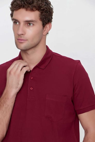 Morven Erkek Bordo Basic Düz %100 Pamuk Battal Geniş Kesim Kısa Kollu  Polo Yaka Tişört