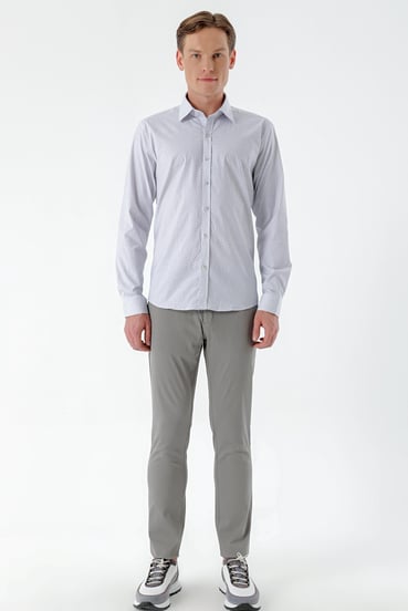 Morven Erkek Gri Piefti Pamuk Yan Cep Slim Fit Chino Pantolon
