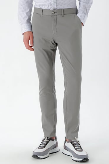 Morven Erkek Gri Piefti Pamuk Yan Cep Slim Fit Chino Pantolon