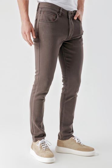 Morven Erkek KAHVE Mevsimlik Pamuk 5 Cep Slim Fit Jean Pantolon