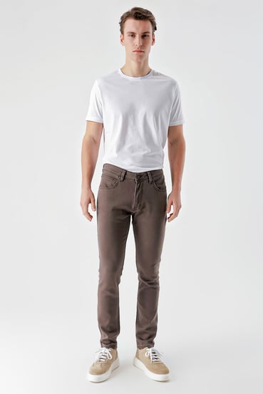 Morven Erkek KAHVE Mevsimlik Pamuk 5 Cep Slim Fit Jean Pantolon