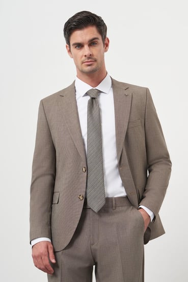 Morven Erkek KAHVE Yün Slim Fit Mono Yaka Takım Elbise
