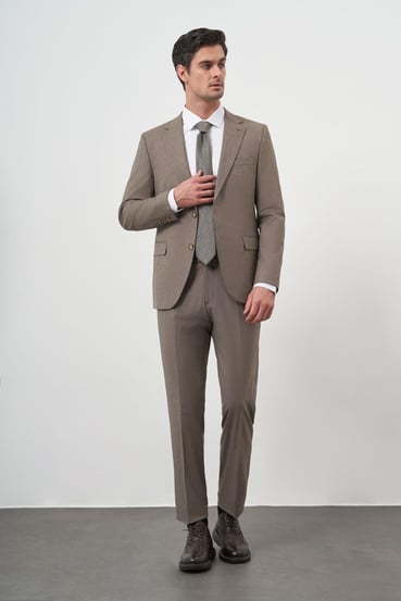 Morven Erkek KAHVE Yün Slim Fit Mono Yaka Takım Elbise