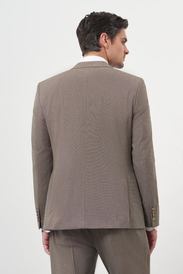 Morven Erkek KAHVE Yün Slim Fit Mono Yaka Takım Elbise