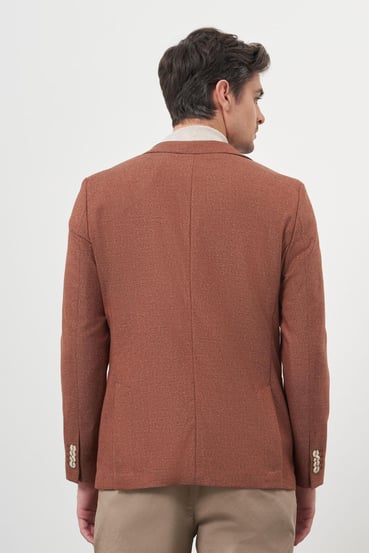 Morven Erkek Kiremit Dokuma Slim Fit Mono Yaka Ceket