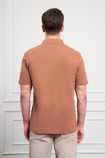 Morven Erkek Kiremit Trend Apaçi Yaka Dynamic Fit Kısa Kollu Gömlek