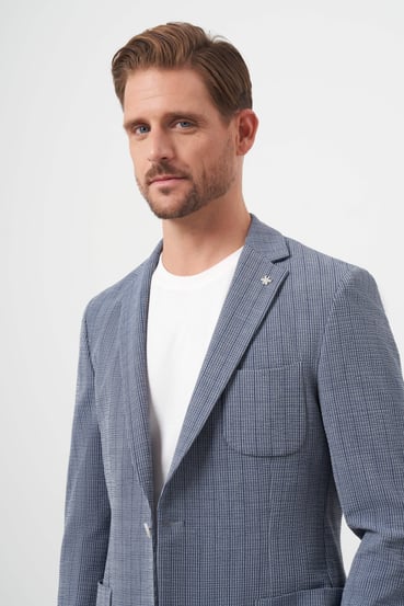 Morven Erkek Lacivert Poliviskon Trend Çizgili Desen Slim Fit Mono Yaka Takım Elbise