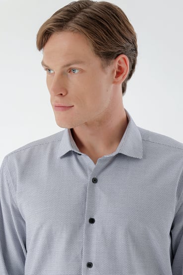 Morven Erkek Lacivert Trend Baskılı Desenli İtalyan Yaka Slim Fit Gömlek
