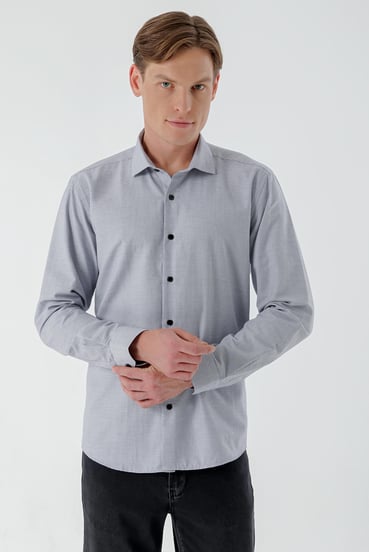 Morven Erkek Lacivert Trend Baskılı Desenli İtalyan Yaka Slim Fit Gömlek