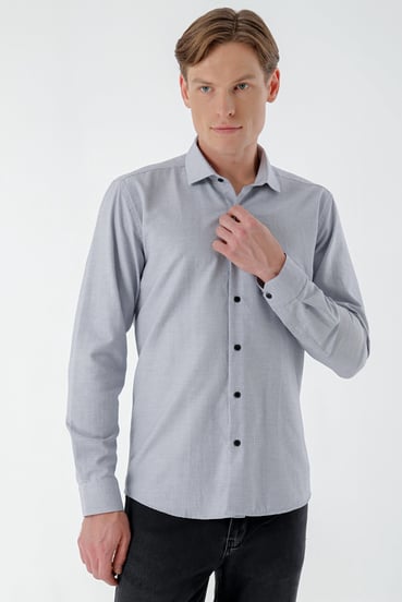 Morven Erkek Lacivert Trend Baskılı Desenli İtalyan Yaka Slim Fit Gömlek