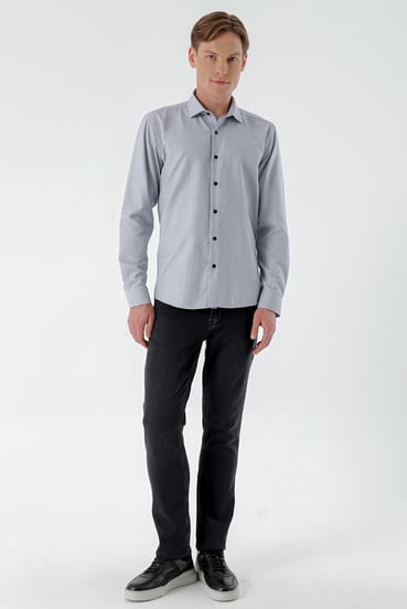 Morven Erkek Lacivert Trend Baskılı Desenli İtalyan Yaka Slim Fit Gömlek