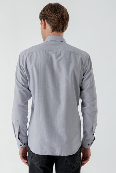 Morven Erkek Lacivert Trend Baskılı Desenli İtalyan Yaka Slim Fit Gömlek