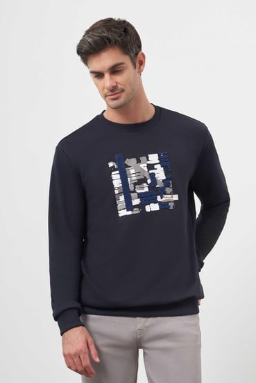 Morven Erkek Lacivert Trend Bisiklet Yaka Sweat-Shirt