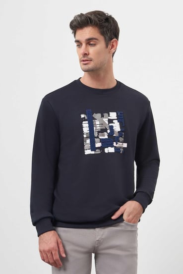 Morven Erkek Lacivert Trend Bisiklet Yaka Sweat-Shirt