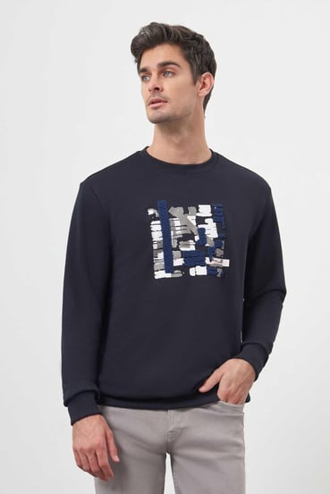 Morven Erkek Lacivert Trend Bisiklet Yaka Sweat-Shirt