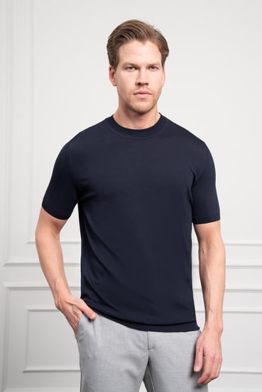 Morven Erkek Lacivert Trend Bisiklet Yaka Dynamic Fit Rahat Kesim Rayon T-Shirt