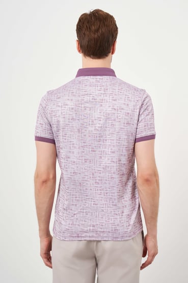 Morven Erkek Lila Trend Merserize Jakar Desen Düğmeli Yaka Dynamic Fit T-Shirt