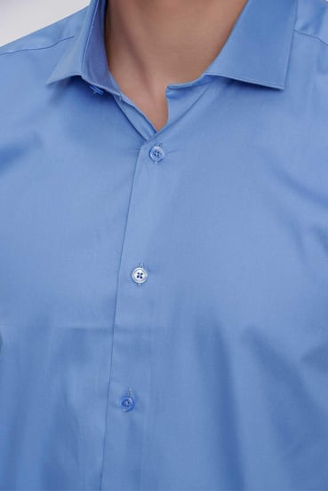 Morven Erkek Mavi Compact Slim Fit Dar Kesim Düz %100 Pamuk  Saten Gömlek