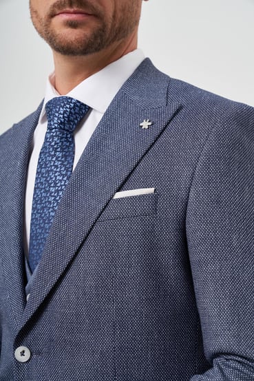 Morven Erkek Mavi Keten Kombinli Slim Fit Takım Elbise