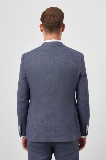 Morven Erkek Mavi Keten Kombinli Slim Fit Takım Elbise