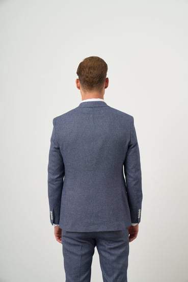 Morven Erkek Mavi Keten Kombinli Slim Fit Takım Elbise