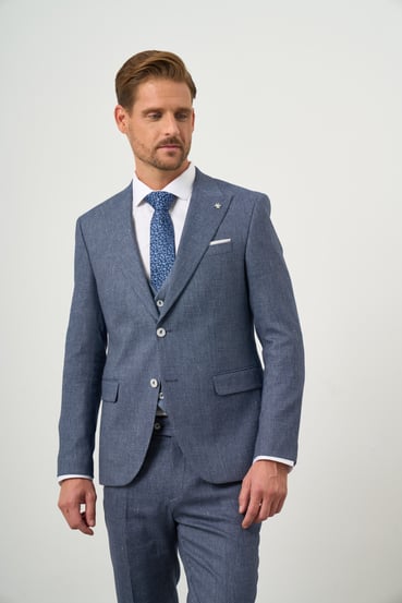 Morven Erkek Mavi Keten Kombinli Slim Fit Takım Elbise