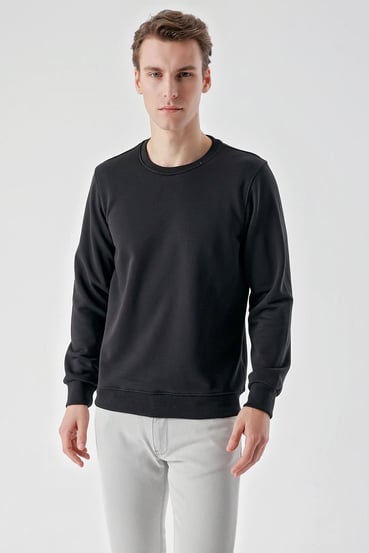 Morven Erkek Siyah Basic Bisiklet Yaka Sweat-Shirt