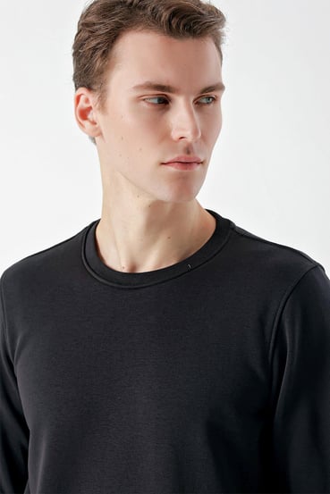 Morven Erkek Siyah Basic Bisiklet Yaka Sweat-Shirt