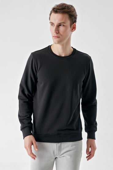 Morven Erkek Siyah Basic Bisiklet Yaka Sweat-Shirt