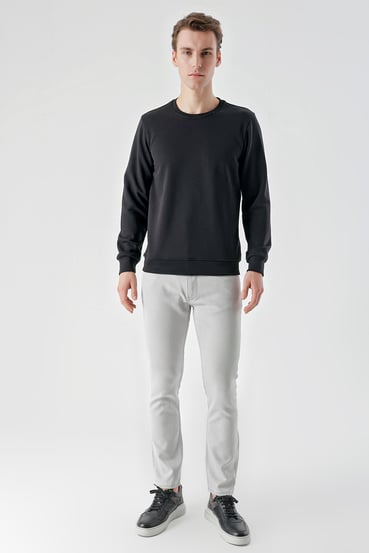 Morven Erkek Siyah Basic Bisiklet Yaka Sweat-Shirt