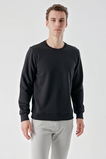 Morven Erkek Siyah Basic Bisiklet Yaka Sweat-Shirt