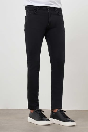 Morven Erkek Siyah Denim 5 Cep Slim Fit Jean Kot Pantolon
