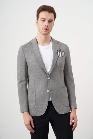 Morven Erkek Siyah Dokuma Slim Fit Torba Cep Mono Yaka Spor Ceket