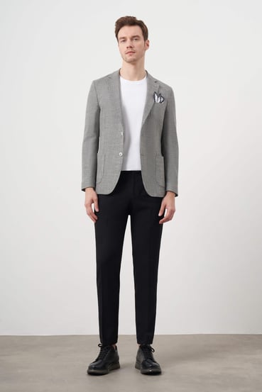 Morven Erkek Siyah Dokuma Slim Fit Torba Cep Mono Yaka Spor Ceket
