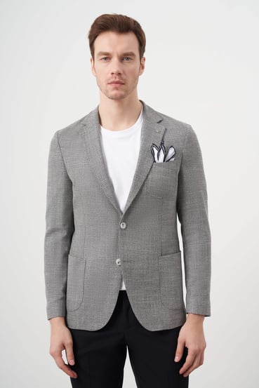 Morven Erkek Siyah Dokuma Slim Fit Torba Cep Mono Yaka Spor Ceket
