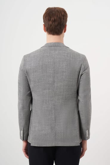 Morven Erkek Siyah Dokuma Slim Fit Torba Cep Mono Yaka Spor Ceket