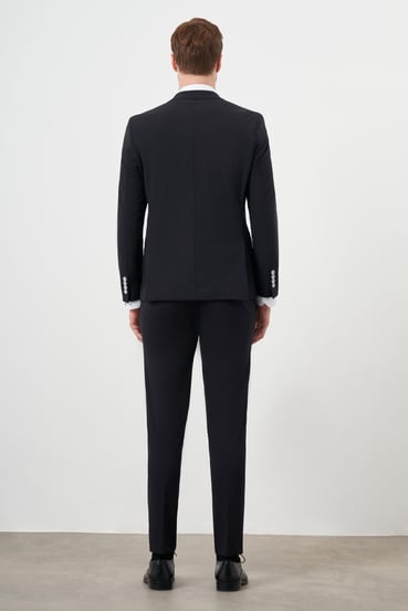 Morven Erkek Siyah Polyamide Trend Kruvaze Slim Fit Sivri Yaka Takım Elbise