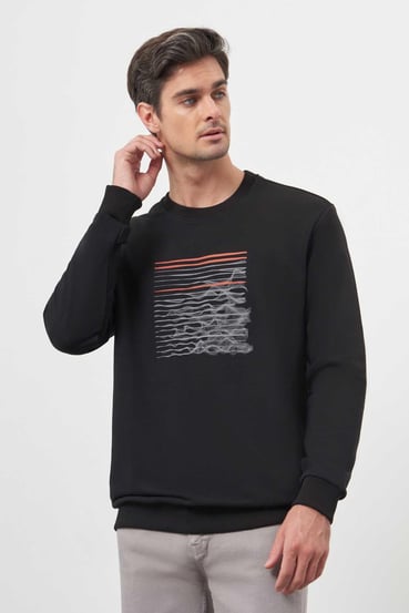 Morven Erkek Siyah Trend Bisiklet Yaka Sweat-Shirt