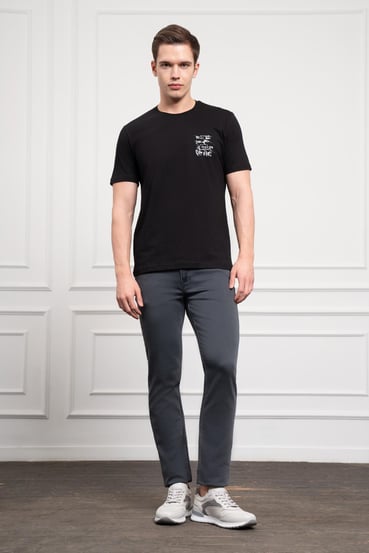 Morven Erkek Siyah Trend Bisiklet Yaka Dinamik Fit Pamuk T-Shirt