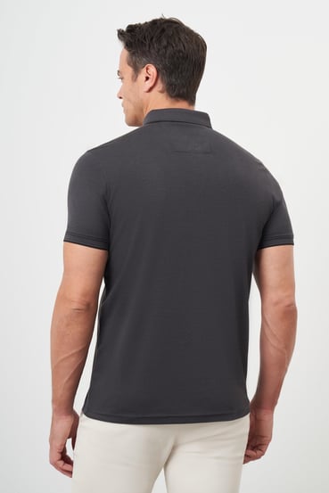 Morven Erkek Siyah Trend Merserize Düz Düğmeli Yaka Dynamic Fit T-Shirt