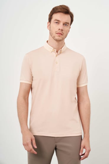 Morven Erkek Somon Trend Merserize Düz Düğmeli Yaka Dynamic Fit T-Shirt