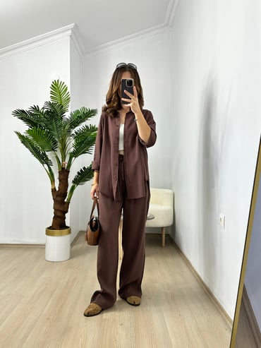 CDBR3689Acı Kahve Tensel Modal Kumaş Premium Kalite Takım