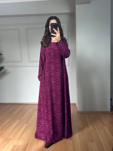 CDBR4064Ahu Koyu Pembe Pamuk Viskon Hare Desen Elbise