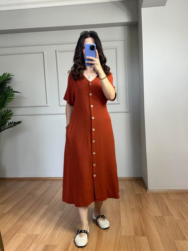 CDBR3871Asya Kremit Pamuk Viskon Elbise