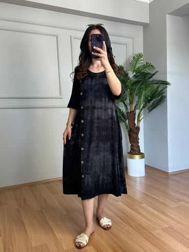 CDBR4482Best Füme Likralı Viskon Batik Desen Elbise