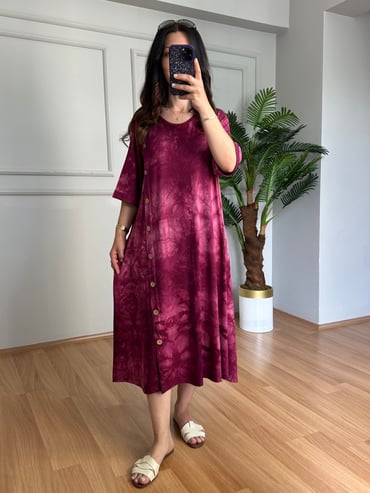 CDBR4486Best Fuşya Likralı Viskon Batik Desen Elbise
