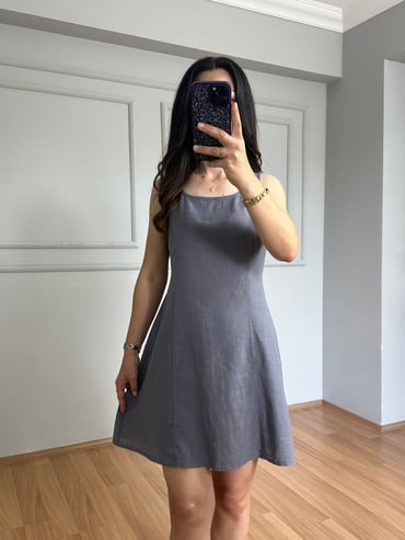 CDBR4508Delora Gri Pamuk Keten Elbise