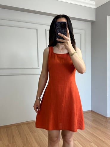 CDBR4507Delora Kremit Pamuk Keten Elbise